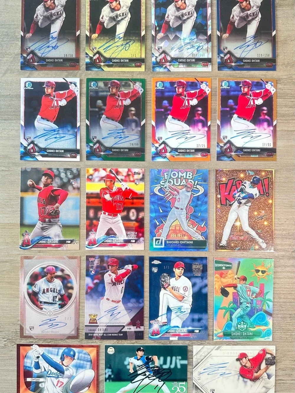 Shohei Ohtani Signed Rookie Lot of (19) Topps BBM Anime Novelty Baseball Cards.